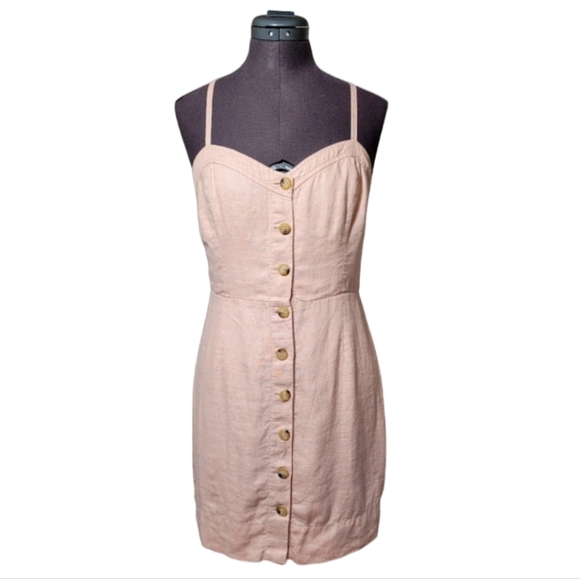 SZ8 100% Linen Wilfred Ducharme Button Down Mini Dress Aritzia pink - Picture 3 of 11